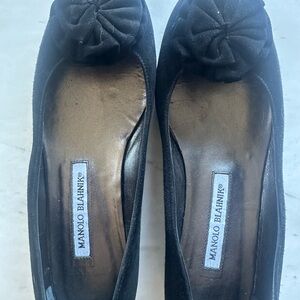 Manolo Blahnik Black Flats with Rosette Accent